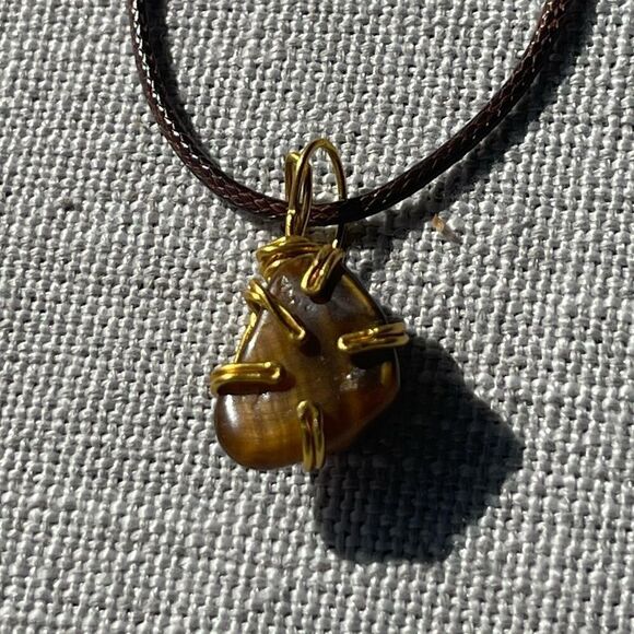 🐅 TIGER’S EYE WIREWRAPPED BOHO PENDANT NECKLACE 🐅 - Picture 7 of 9